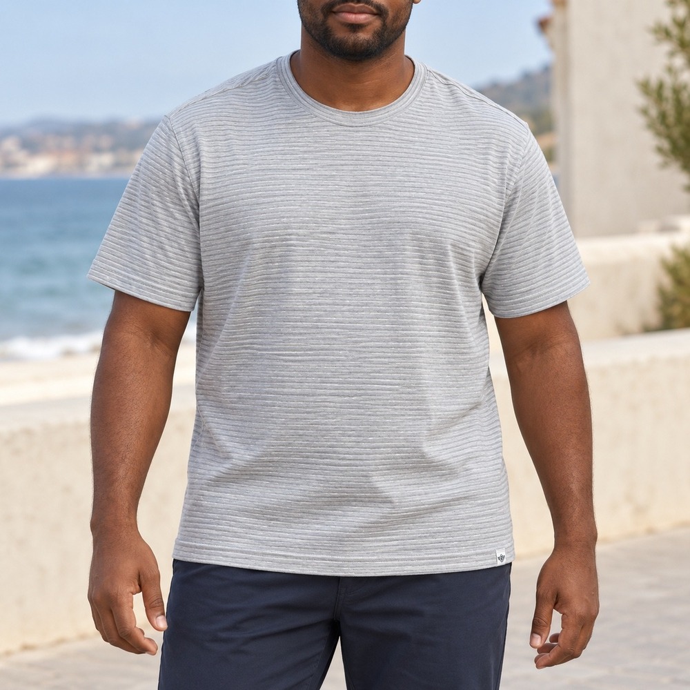 Eight Bells Mens XL Gray Textured Stripe Crewneck T Shirt Cotton Blend